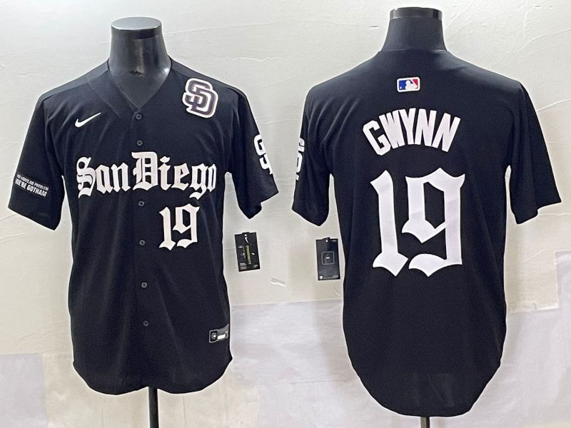 Men 2025 San Diego Padres 19 Gwynn Black Five generations Joint Name Nike MLB Jersey style 7